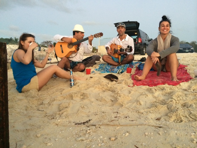 At the first beach BBQ; talented musicians included!